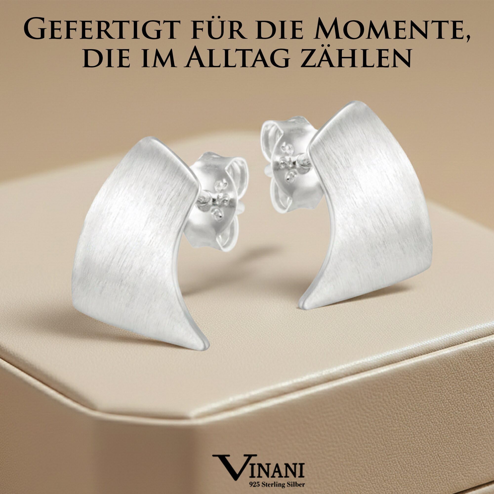 Vinani Damen Ohrstecker 925 Silber - Rechteck geschwungen mattiert - Ohrring Set aus 925 Sterling Silber für Frauen - OACM