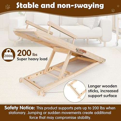 Miniatura 2 de Rampa para perros para sofá, cama o automóvil, escaleras de madera de 44 pulgadas de largo para perros y gatos pequeños y grandes, soporta hasta 250