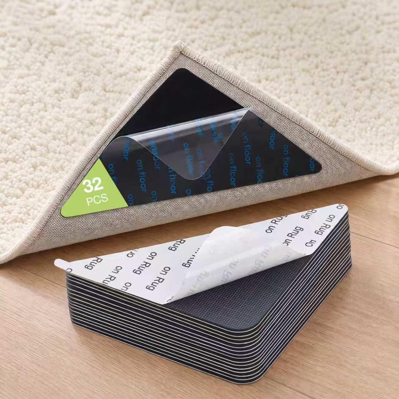32Pcs Non Slip Rug Tape for Area Rugs, Strong Adhesive Carpet Gripper