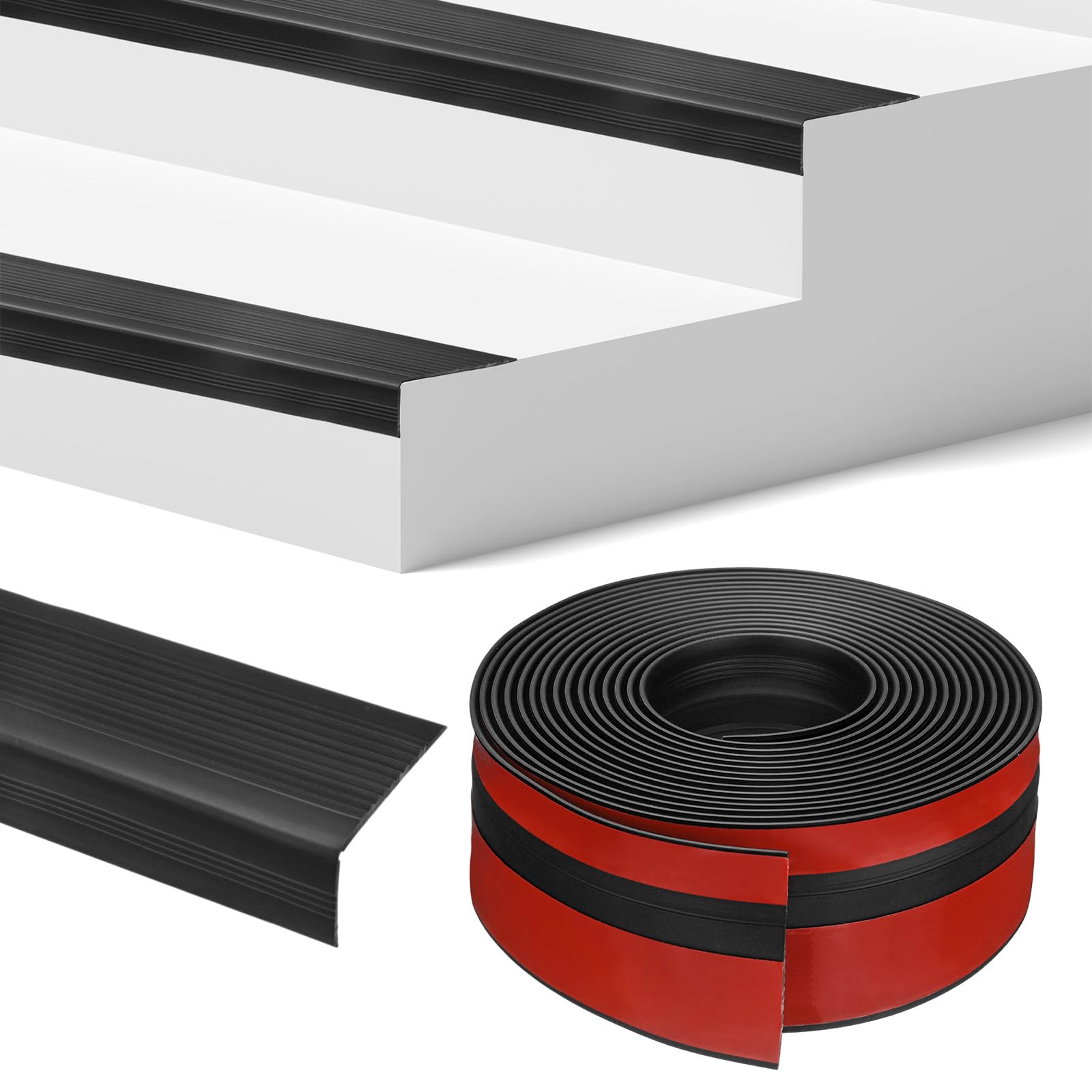 M METERXITY Bordo Per Gradini 20FT Nastro Autoadesivo Antiscivolo In Vinile Gomma Protezione Bordo Gradini Per Scale Interno/Esterno [Nero,0.98 Pollici]