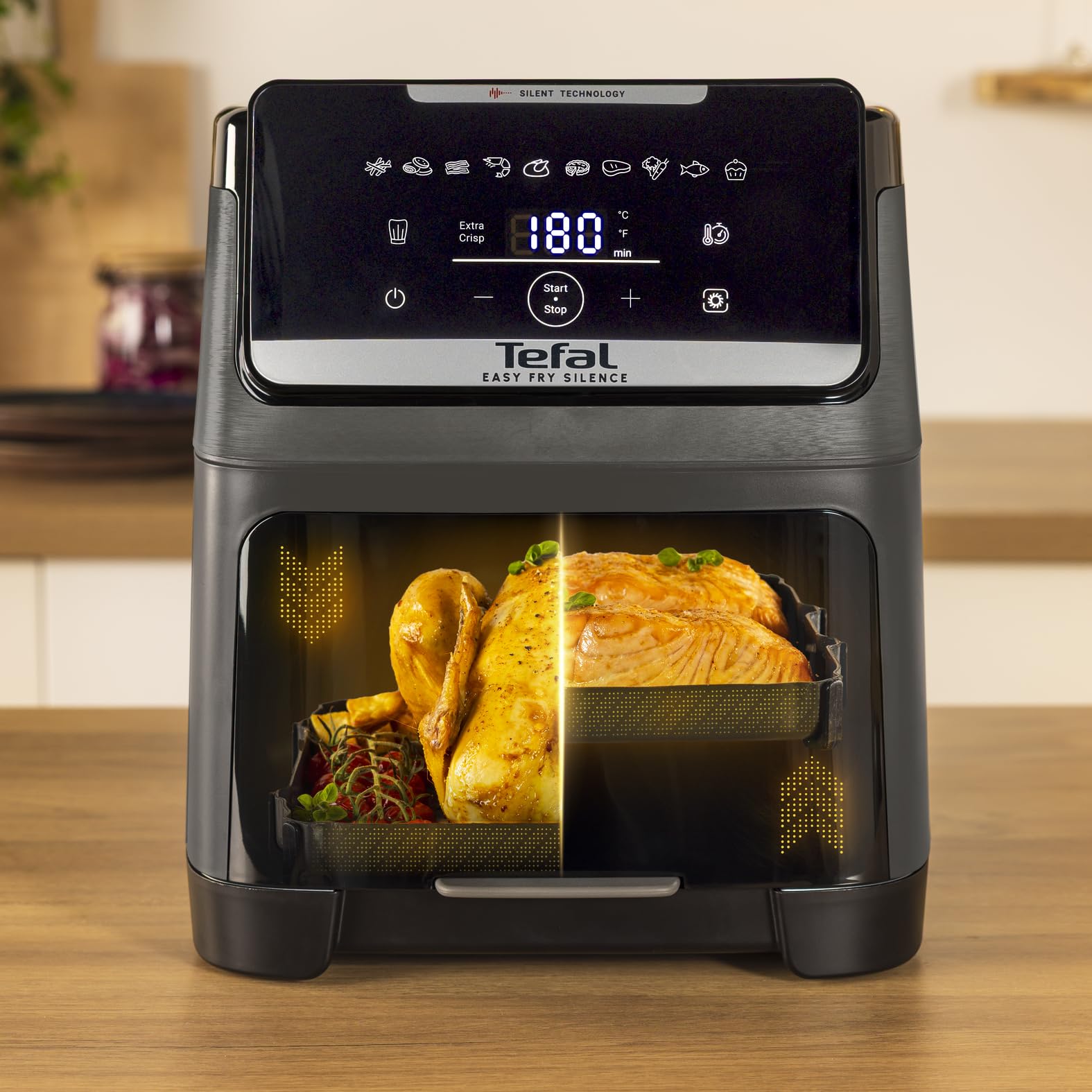 Tefal EY846H Easy Fry Silence 7L, Cicha i Kompaktowa Frytownica Beztłuszczowa, Do 8 Osób, Odpinany Przedni Panel, Okienko Podglądu