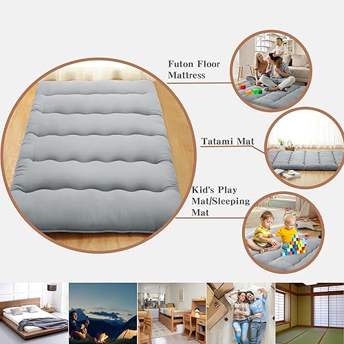 Miniatura 6 de ROYGROW Colchón de futón japonés para adultos, colchón de dormir para piso, colchón de futón japonés tamaño individual, tapete de tatami, colchón