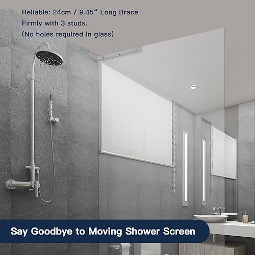 Miniatura 3 de LukLoy Panel de ducha de vidrio fijo de pared a barra de soporte de vidrio, abrazadera de vidrio sin marco en forma de L, soporte de montaje