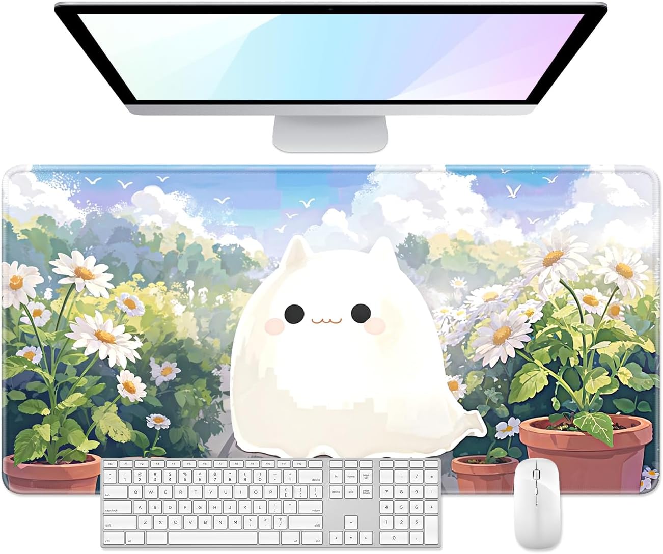 Desk Pad, Large Gaming Mouse Pad, 32" x 16", Cute Ghost
