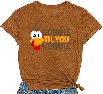 COMIZI Thanksgiving Day Shirt for Women Gobble Til You Wobble Tshirt