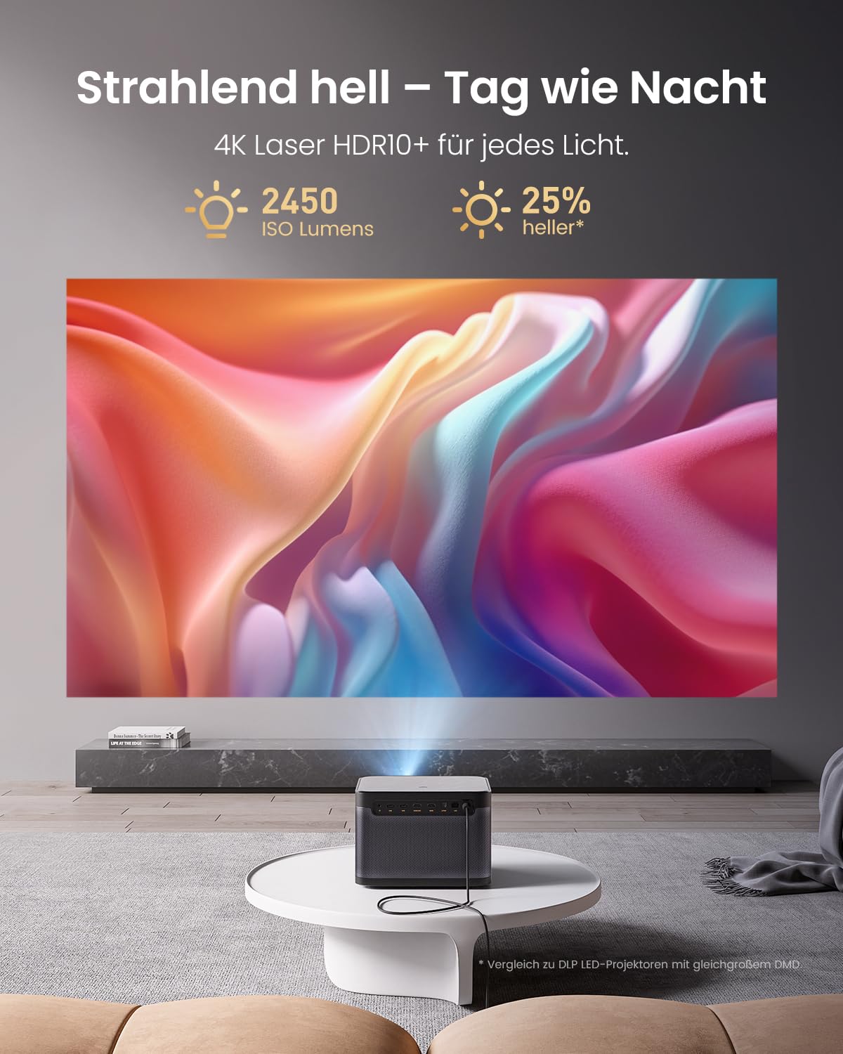 Dangbei DBOX02 Beamer 4K Heimkino mit 2450 ISO Lumen, 200" Blu-ray 3D, HDR10+, Autofokus, Smart Beamer Tageslicht Tauglich Projector 4K mit Official Netflix&Dolby Audio DTS:X Heimkino Videoprojektor