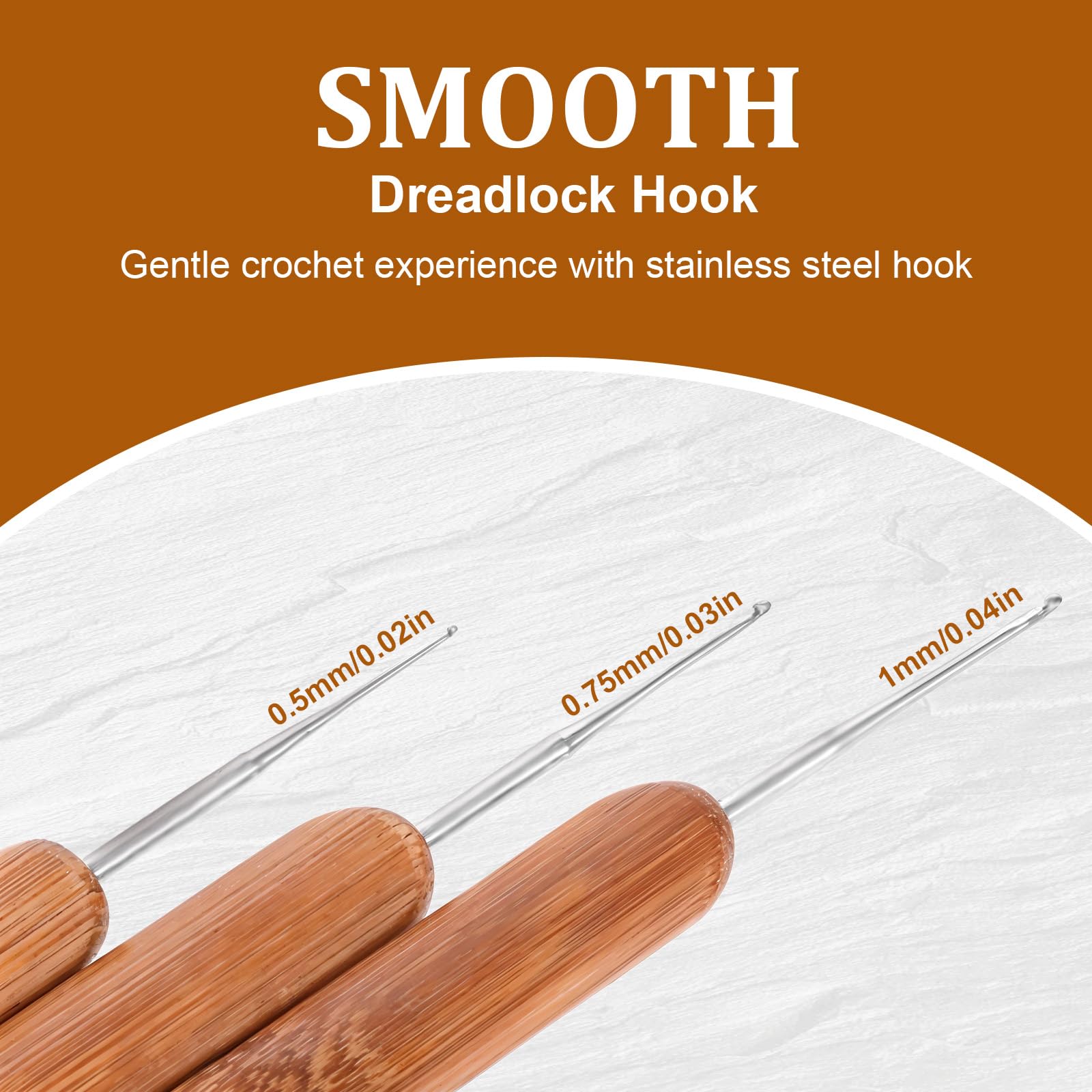 3 PCS Crochet Hooks 0.5/0.75/1.0mm, Crochet Hook for Hair Crochet Needles Dreadlock Crochet Hook with Bamboo Handles Braid Hair Dreadlocks Needle Weaving Crochet for Braid Craft