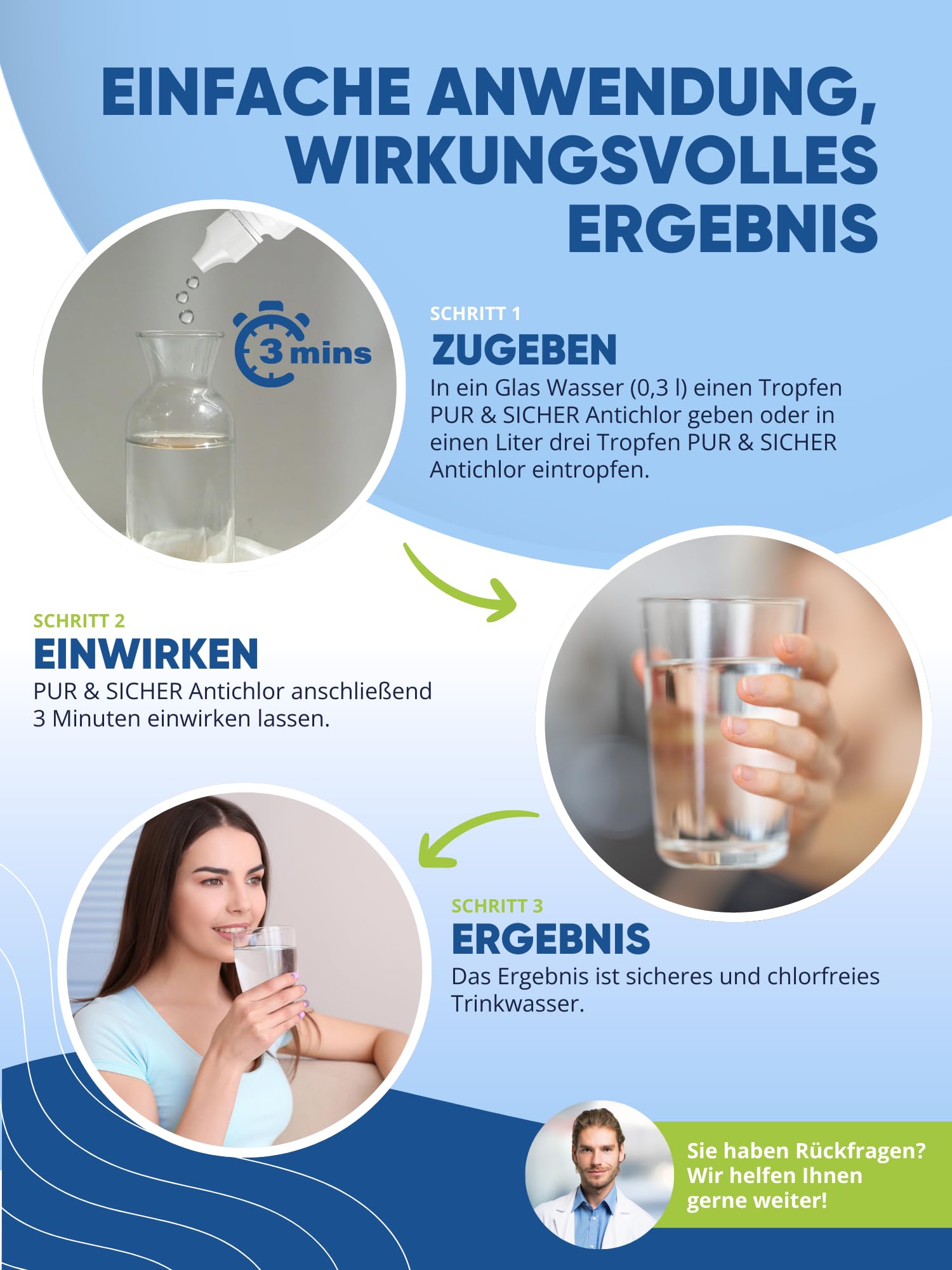 AGUALEVE® Antichlor 15ml für 150l Wasser *NEU* | Neutralisiert Chlor im Trinkwasser | Perfekt für Reisen und nach Wasserentkeimungstabletten | Markenqualität Made in Germany | mit Note 1,2 getestet