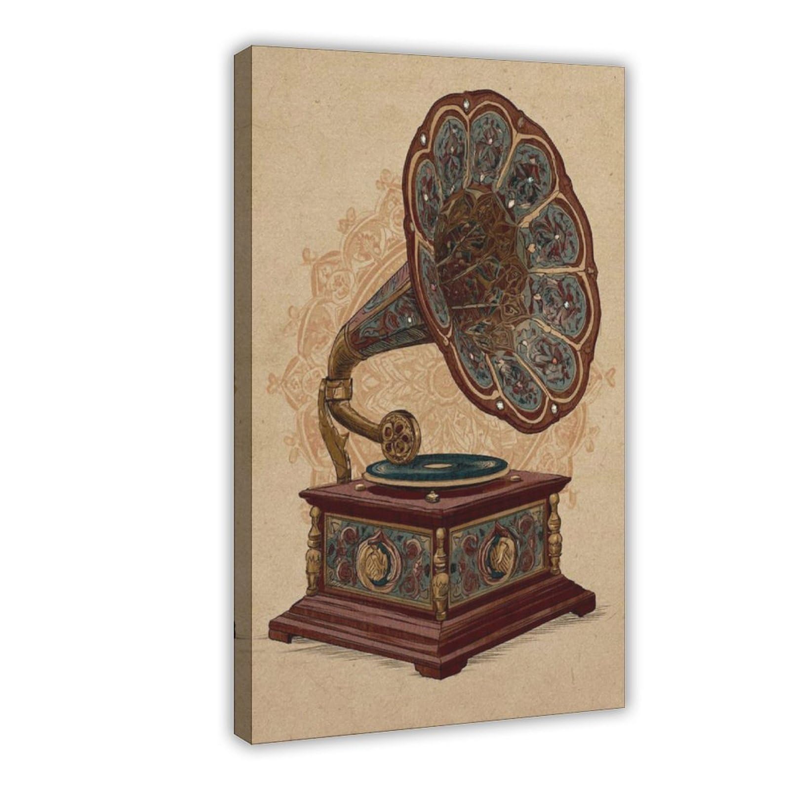 Qnvjqkdsi Frame Antique Gramophone Poster, Vintage Music Art Canvas Poster Bedroom Decor Landscape Office Room Decor Gift 24" L X 36" W