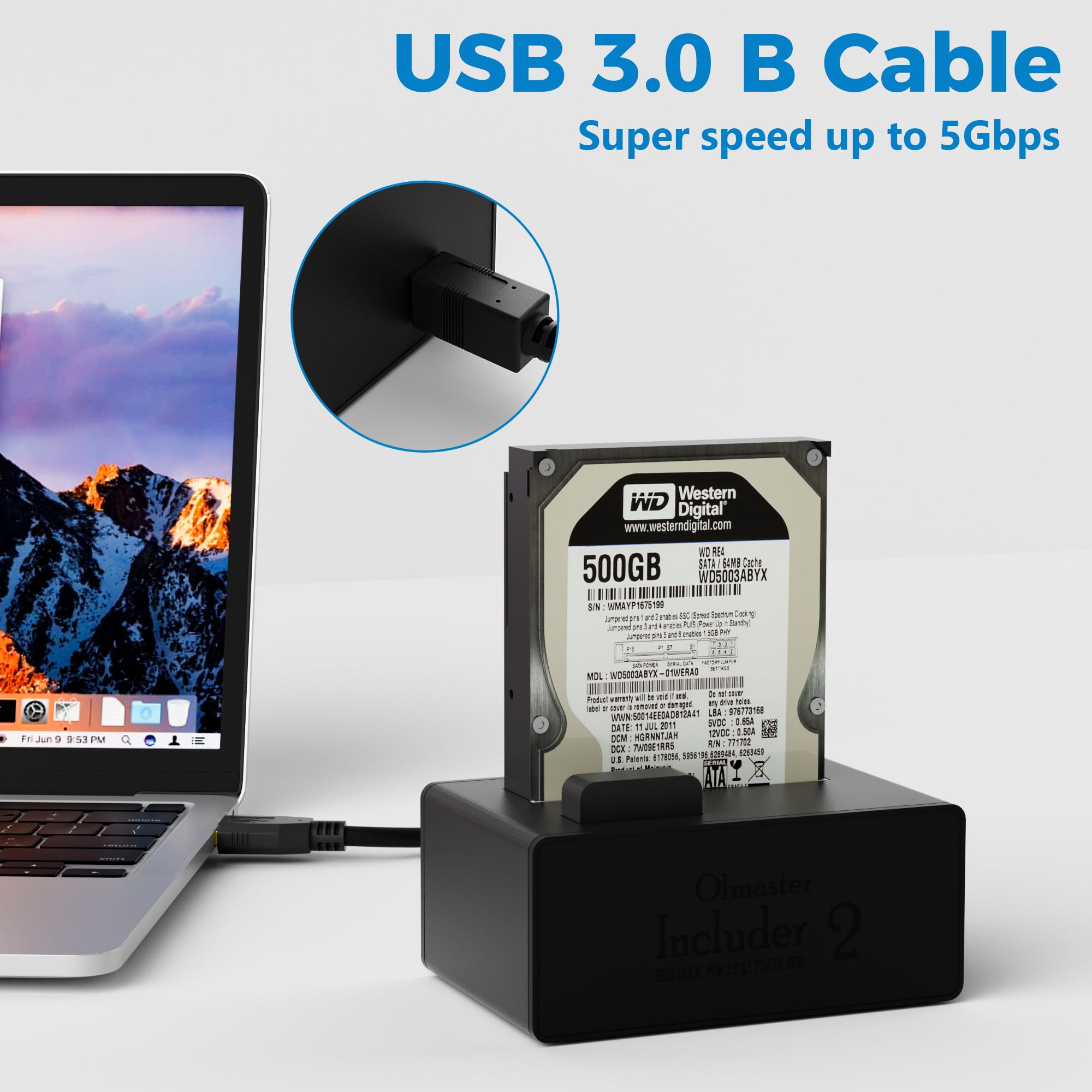 Kabel USB B 3.0 6,1 m, USB A męski na USB B męski 3.0, pozłacane złącza, czarny kabel, kompatybilny ze stacją dokującą, zewnętrznymi dyskami twardymi, skanerami, drukarkami i innymi
