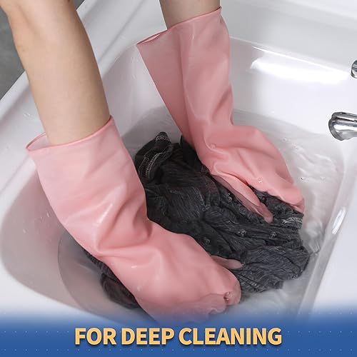 Miniatura 7 de BOOMJOY Guantes de limpieza de PVC, resistentes, para lavar platos, reutilizables, medianos, para cocina, baño, jardinería, trabajos o cuidado de