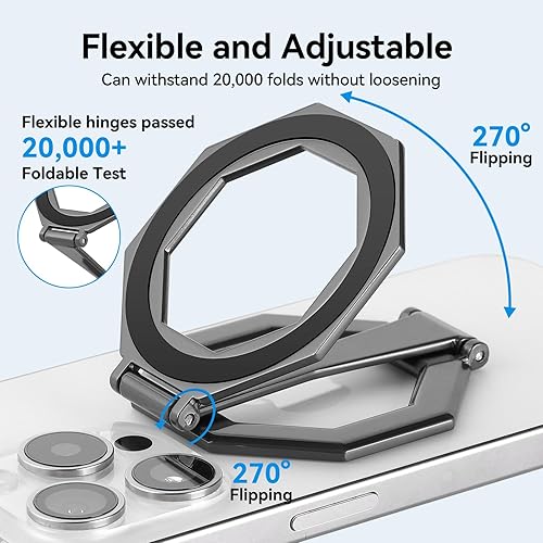 Miniatura 2 de Soporte magnético octogonal doble, plegable y giratorio de 360, para escritorio, fitness, uso universal, compatible con iPhone 12-16 Pro MaxAndroid,