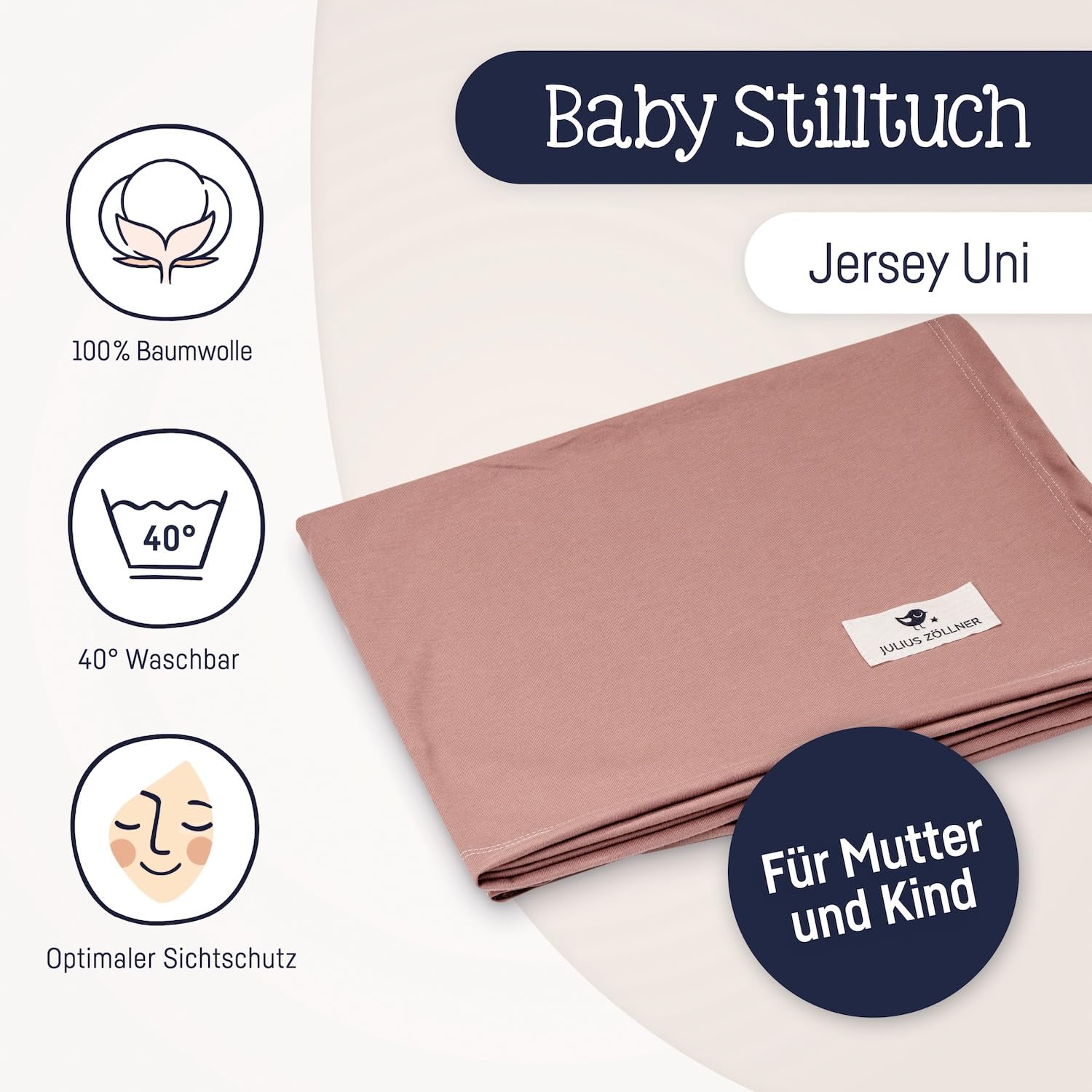 Julius Zöllner Stilltuch aus 100 Prozent Jersey-Baumwolle, OEKO-TEX STANDARD 100, Made in Germany, uni tan