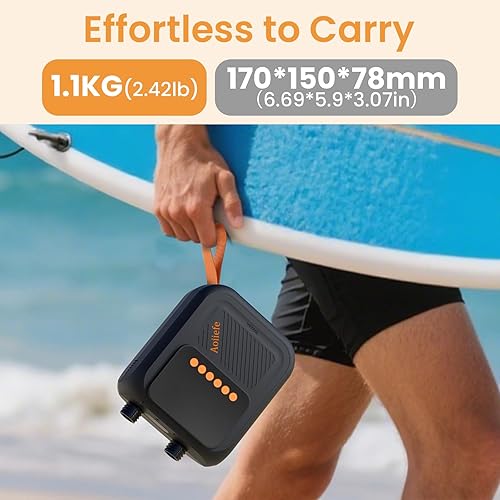 Miniatura 5 de Bomba eléctrica para tabla de remo, bomba SUP de 20 PSI para tabla de remo, inflado y desinflado de doble etapa, apagado automático y conector de 12