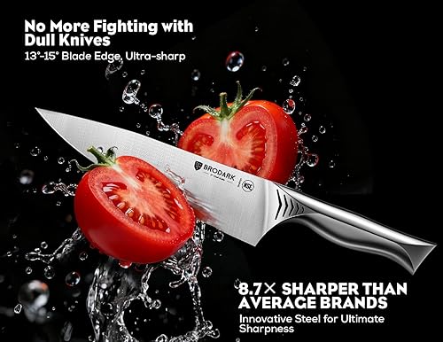 Miniatura 3 de BRODARK Juego de cuchillos de cocina con bloque, juego de 15 piezas con afilador integrado, juego de cuchillos de cocina de acero inoxidable de alto