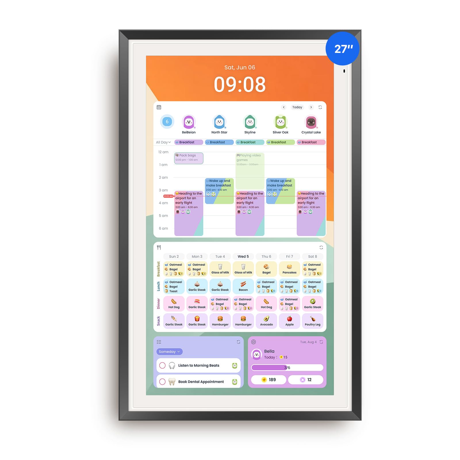 Apolosign 27-inch Digital Calendar, No-Subscription, Smart Wall Planner with Calendar Sync, Chore Chart, Meal, Apps &amp; Dashboard, Electronic Touchscreen Display for Family Schedules, Dual Mode (Black)