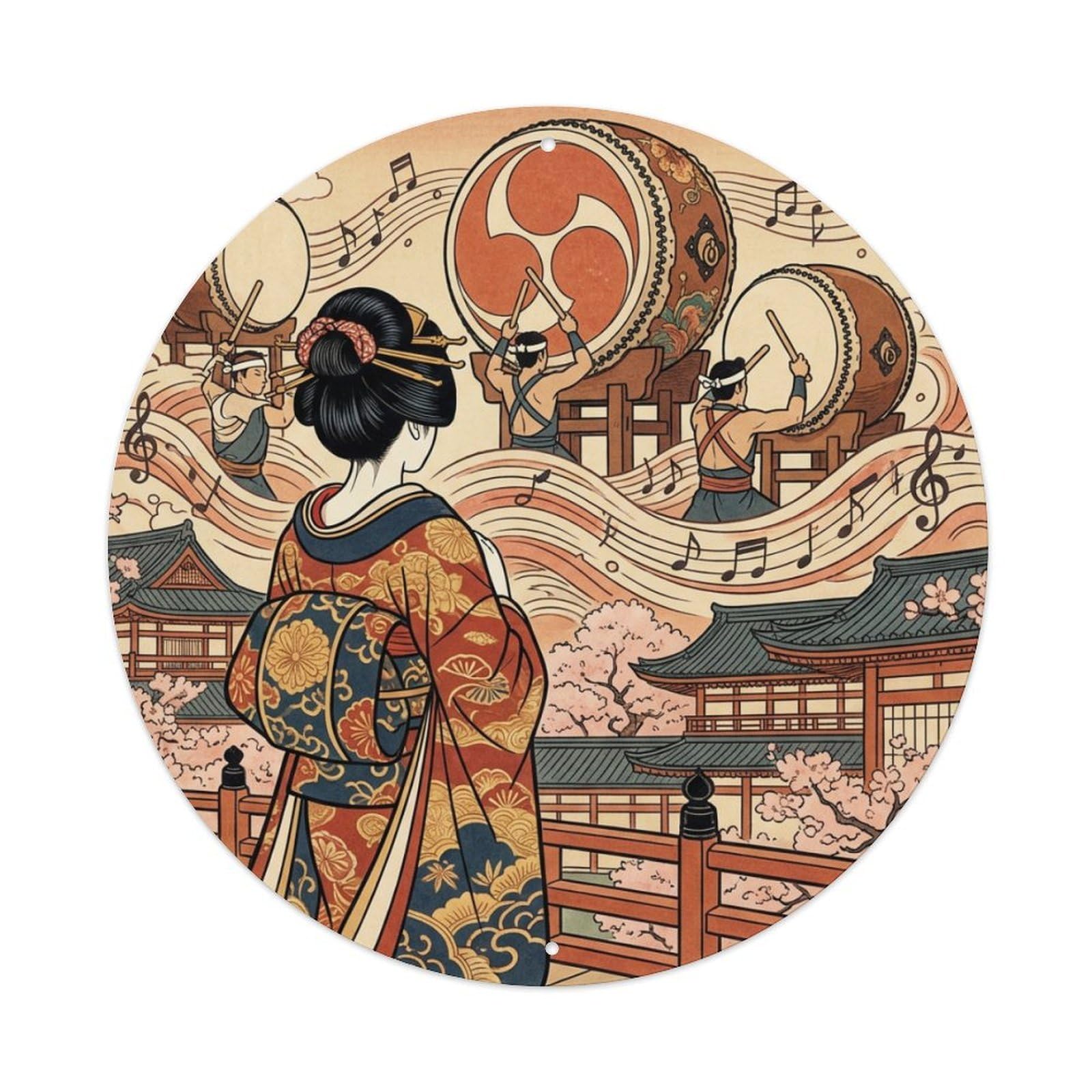 Galvaxio Style Japanese Kimono Woman Taiko Drum Performance Ceremony Metal Tin Sign
