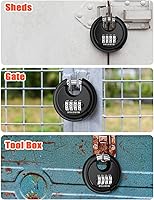 Vista 7 de DELSWIN 4 Digit Combination Disc Padlock with Hardened Steel Shackle Combo Lock for Sheds, Storage Unit, School Gym Locker and Fence (Black,1Pcs)