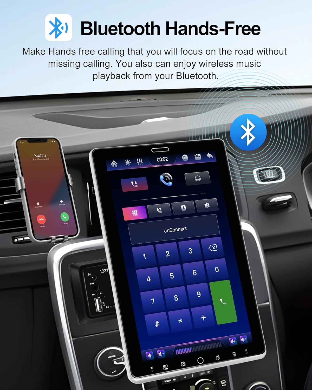 10.1" Rotatable Single Din Car Stereo with Wireless Apple Carplay Android Auto, IPS MIPI Car Play Touch Screen Car Radio, Bluetooth 5.2 Car Audio Receivers Support Mirror Link FM RDS USB TF AUX EQ SWC