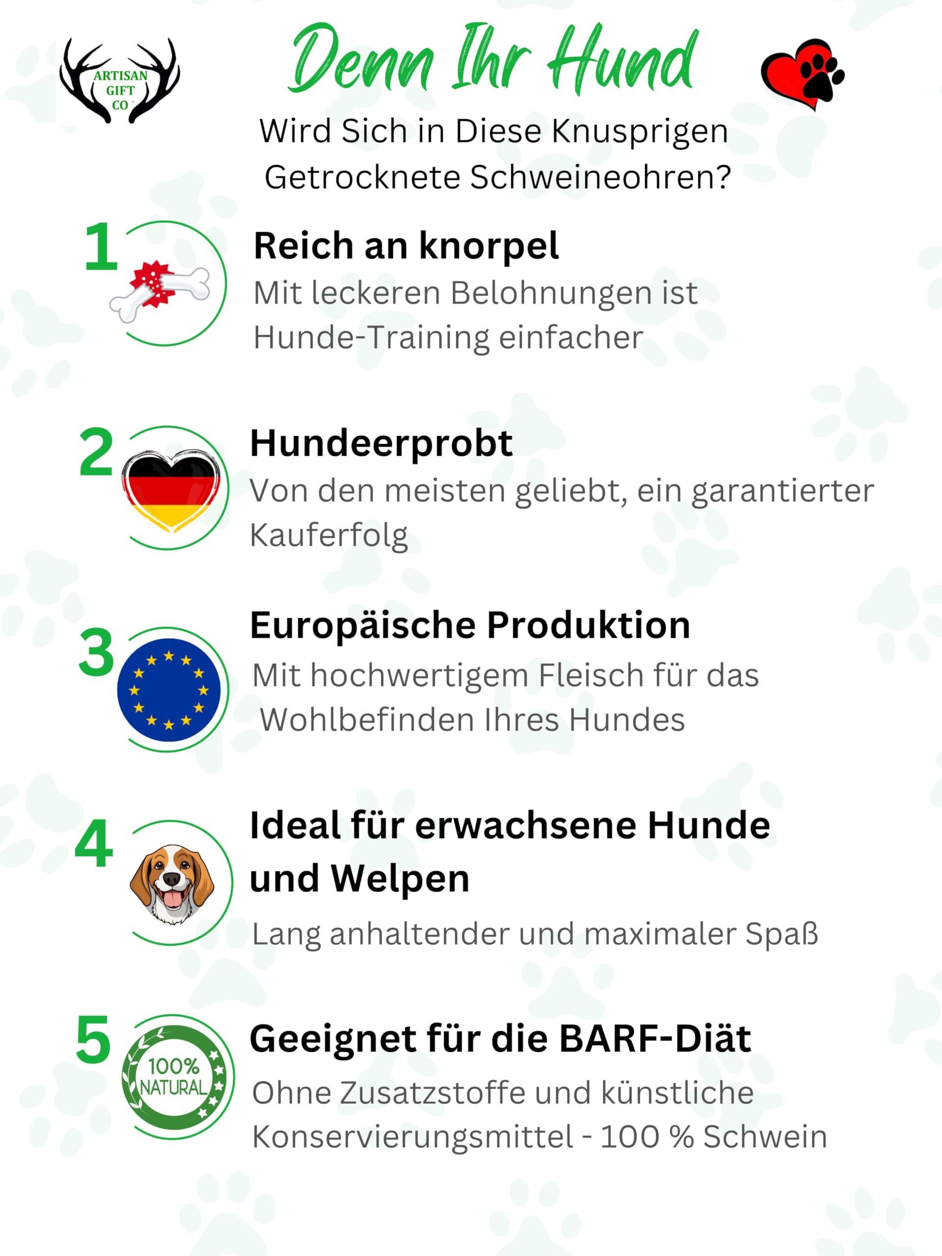 Schweineohren für Hunde, Sparpack 20 Stück, ca. 650–700 g | Dörrfleisch-Leckerlis aus getrocknetem Fleisch