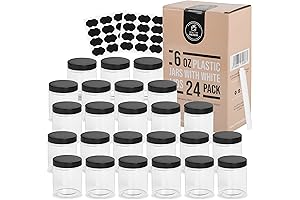 Clear 6 oz Plastic Containers with Watertight Lids and Labels