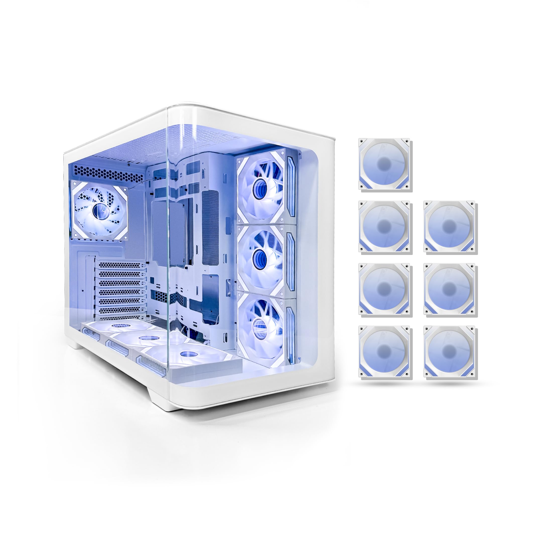 Tortox Curvo Gaming PC Case ATX/M-ATX/ITX Gaming PC Case with 7 * 120mm ARGB PWM Case Fans, 360MM Radiator Support, Type-C USB Port, 3*SSD Slot Gaming Case (White)