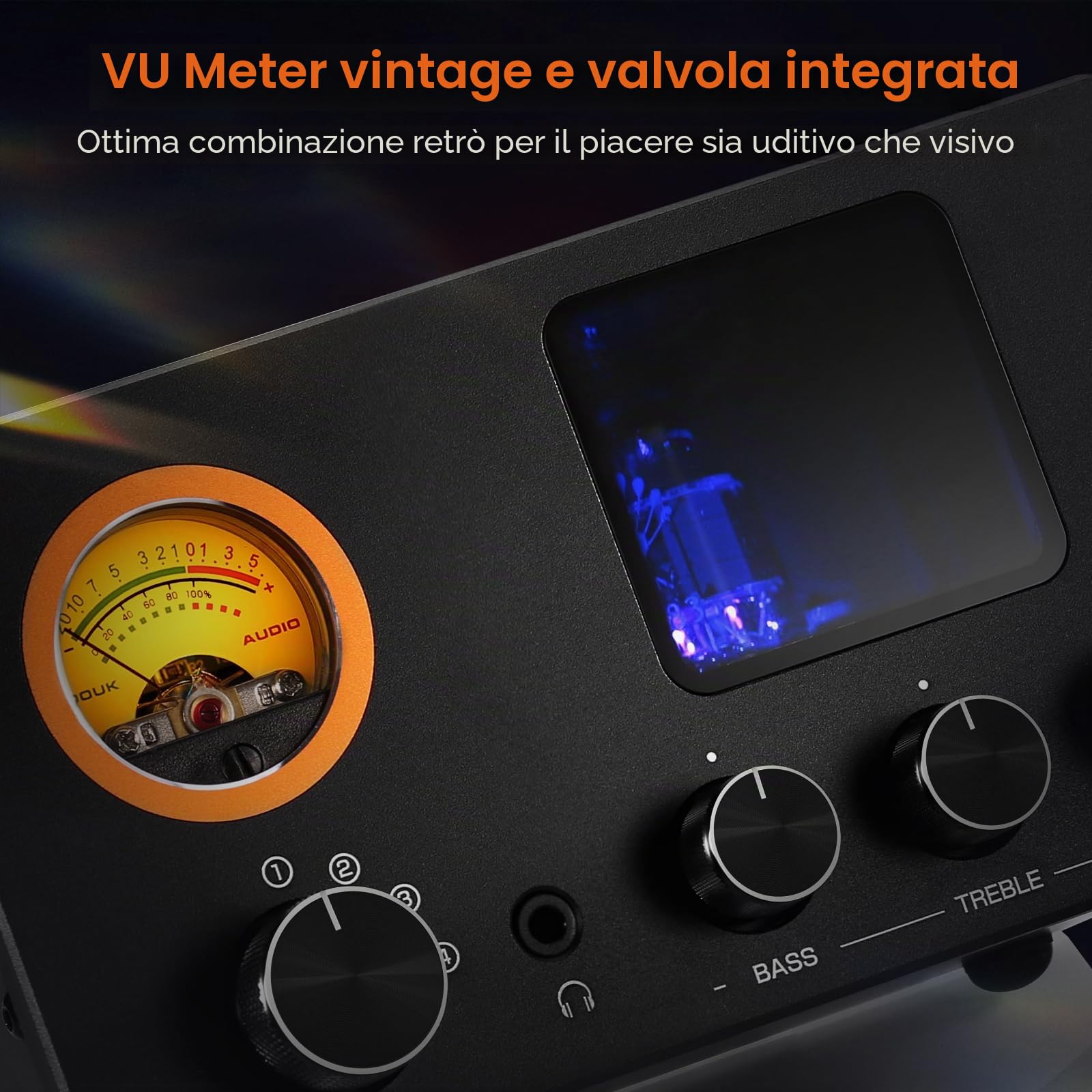 Douk Audio TUBE-T5C Preamplificatore per tubi: amplificatore per cuffie con metro VU, interruttore a 4 vie, tubo preamplificatore con regolazione del suono per ricevitore, amplificatore, altoparlante