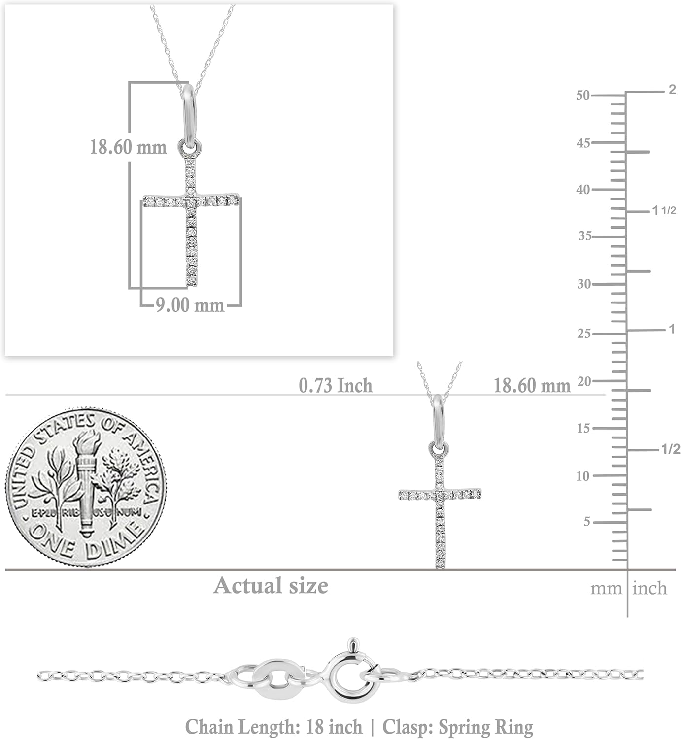 Dazzlingrock Collection Round White Natural Diamond Women Cross Pendant (Gold Chain Included), 10K Real Solid Gold - Image 5