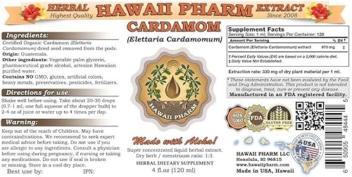 Miniatura 2 de HawaiiPharm Extracto líquido de cardamomo, cardamomo orgánico (Elettaria cardamomum) Suplemento de tintura eliminada seca 2 onzas