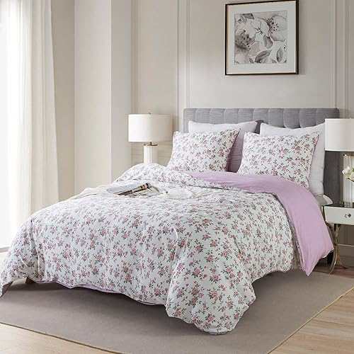 Miniatura 68 de HoneiLife - Juego de funda de edredón floral de algodón, con cierre de cremallera y lazos en las esquinas, 3 piezas, suave y transpirable