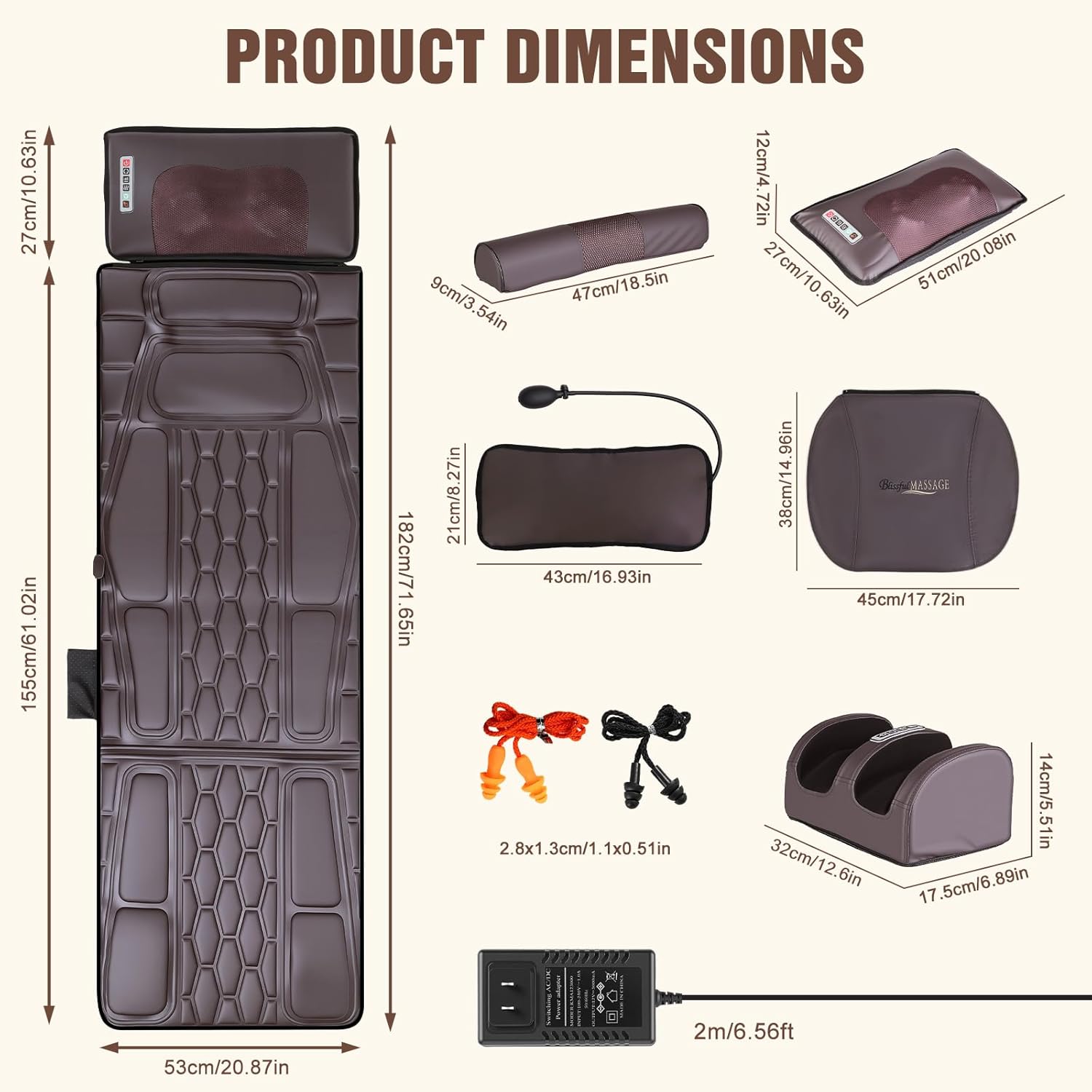 Full Body Massage Mat with Heat, Detachable Shiatsu Neck and Foot Massager, Vibration Massage Mat for Back Pain Relief, 9 Modes 3 Timers, Inflatable Lumbar Pillow, Home Office Gift for Men Women