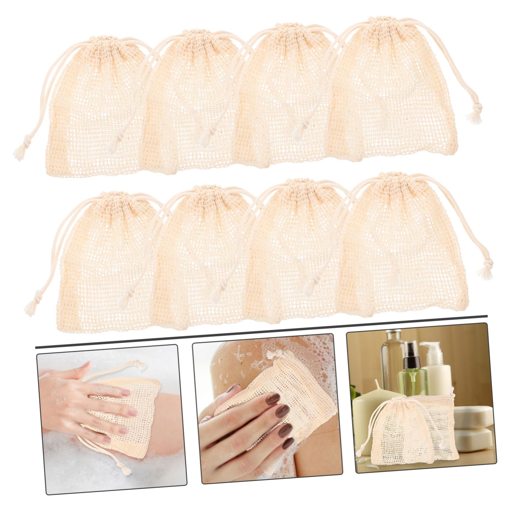 5 Sets Effiziente Gesichtswaschseifenbeutel Baumwollnetz Mit Kordelzug Zum Schnellen Trocknen Netze Zur Blasenherstellung 8 Stück * 5