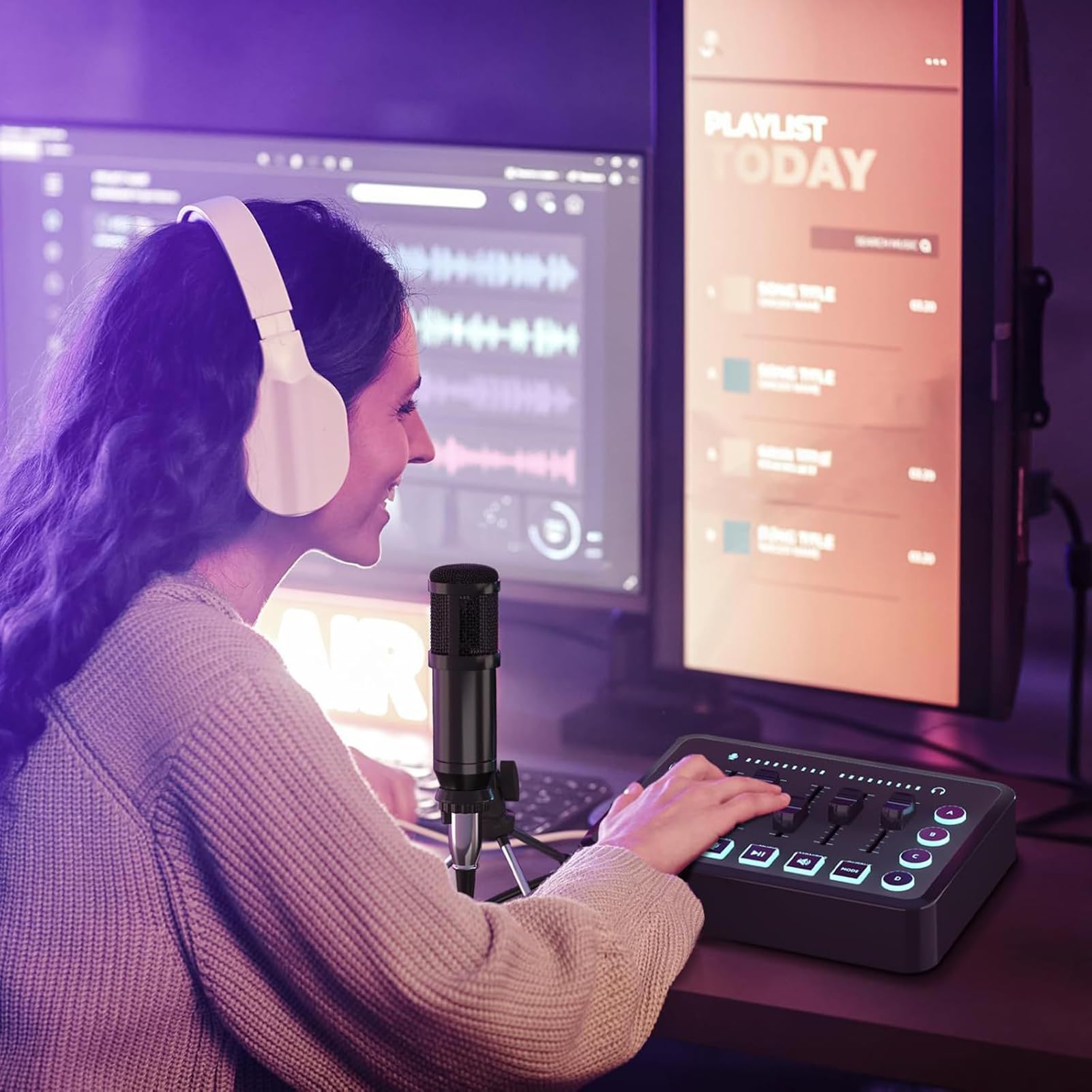 Docooler Set di schede audio live streaming con microfono a condensatore, riduzione del rumore per podcast, canto e giochi