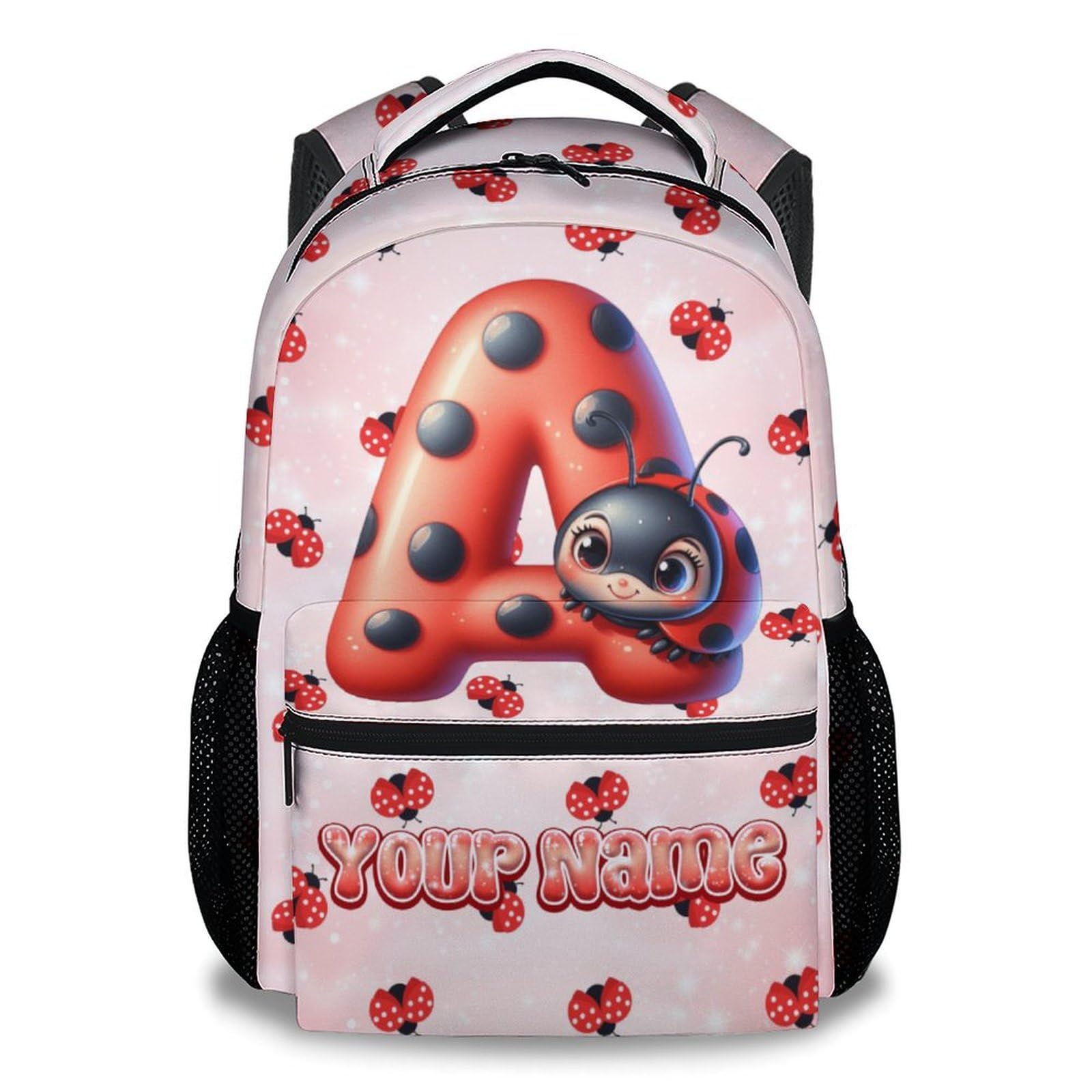 Custom Backpack - Ladybug Backpacks for Girls Boys - Monogram Bookbag for Kids Toddler - Personalized Name/Initials Gifts for Daughter Son - School