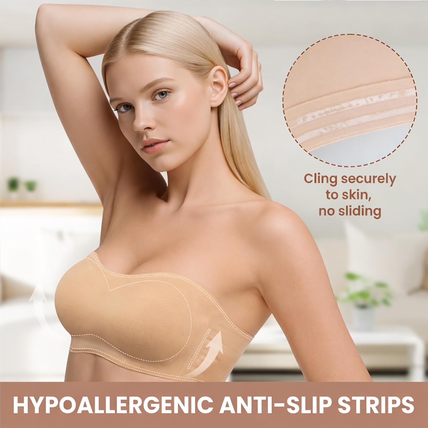 Strapless Bras for Women, Bandeau Bra Non-Slip Seamless Padded, Invisible Wireless Supportive Fit - Image 4