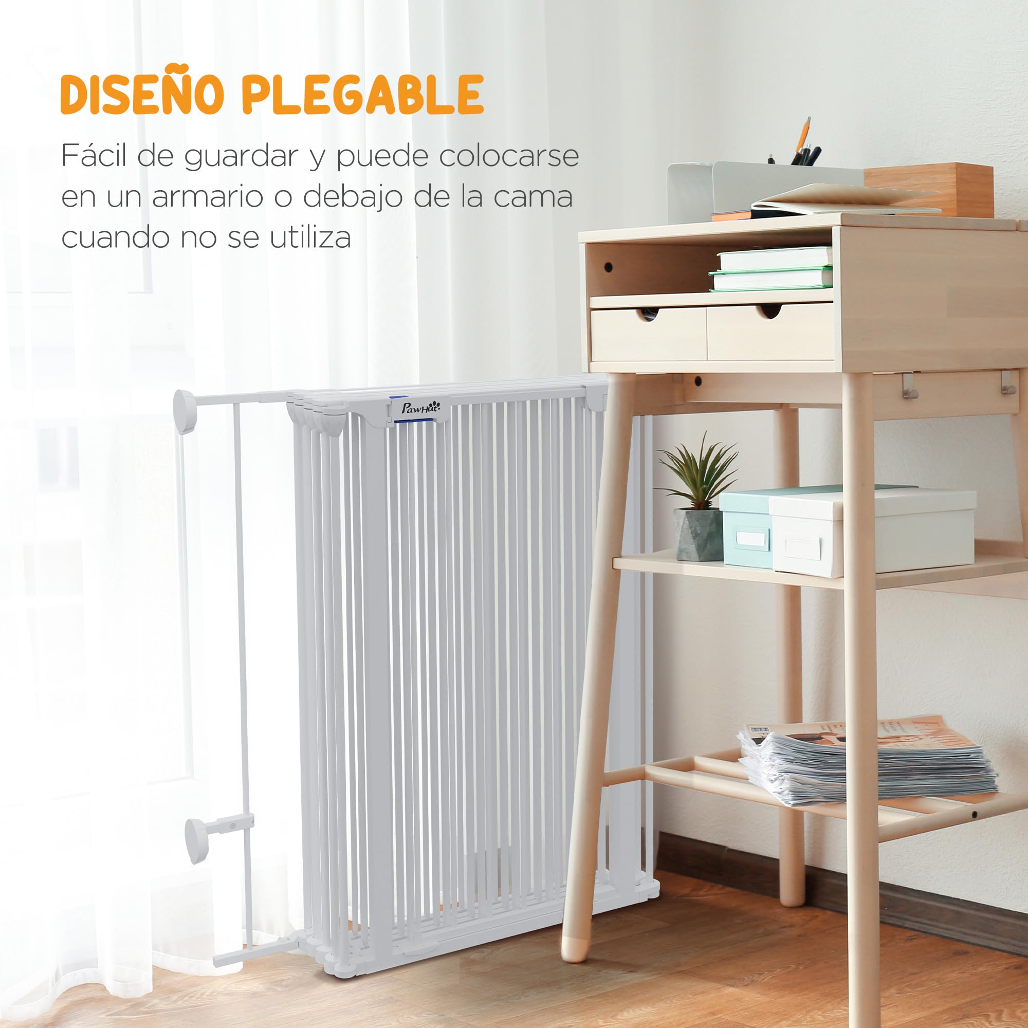 PawHut Parque para Perros de 8 Paneles 64x90 cm Corralito para Mascotas Plegable de Acero con Doble Cerradura Función de Bloqueo Auxiliar y Forma de Bricolaje para Pasillos Escaleras Blanco