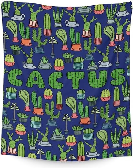 Cactus Throw Blanket - Soft, Fuzzy & Warm - 30x40 Inches Small Blankets for Lap, Crib - Dark Blue Aesthetic Throws Gift for Cactus Lovers