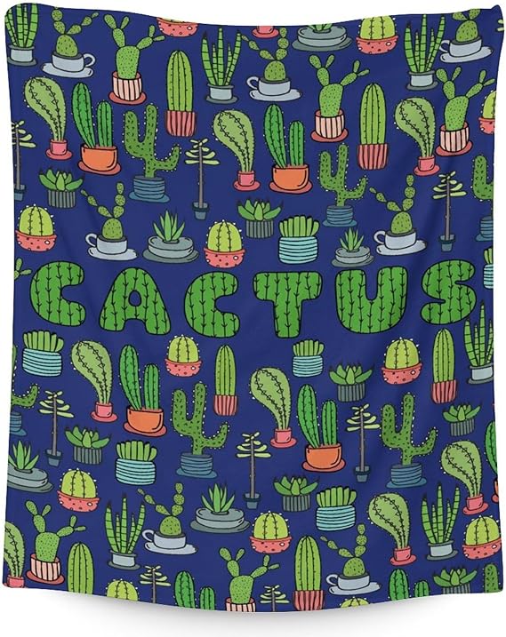 Cactus Throw Blanket - Soft, Fuzzy & Warm - 30x40 Inches Small Blankets for Lap, Crib - Dark Blue Aesthetic Throws Gift for Cactus Lovers