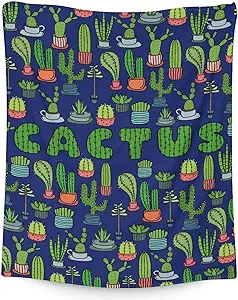 Cactus Throw Blanket - Soft, Fuzzy & Warm - 30x40 Inches Small Blankets for Lap, Crib - Dark Blue Aesthetic Throws Gift for Cactus Lovers