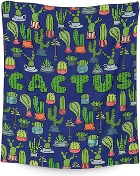 Cactus Throw Blanket - Soft, Fuzzy & Warm - 30x40 Inches Small Blankets for Lap, Crib - Dark Blue Aesthetic Throws Gift for Cactus Lovers