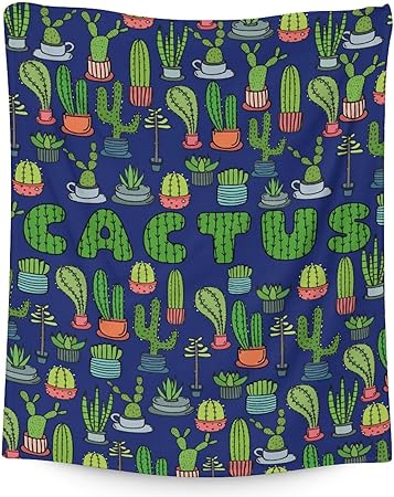 Cactus Throw Blanket - Soft, Fuzzy & Warm - 30x40 Inches Small Blankets for Lap, Crib - Dark Blue Aesthetic Throws Gift for Cactus Lovers