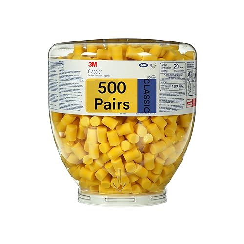 3M E-A-R Classic One Touch Refill 391-1001, botella de 500 pares de tapones desechables para los oídos, sin cable, clasificación de reducción de