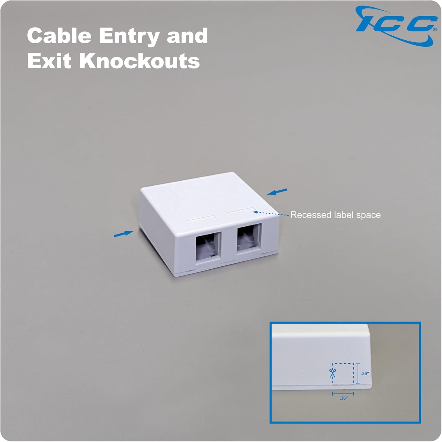 ICC 2 Port Surface Mount Box in White, 25 Pack, Works with Slim and Wide Profile Keystone Jacks (Sold Separately), Compact Outlet for Voice and Data Connections, UL Listed TAA Compliant, IC107BC2WH