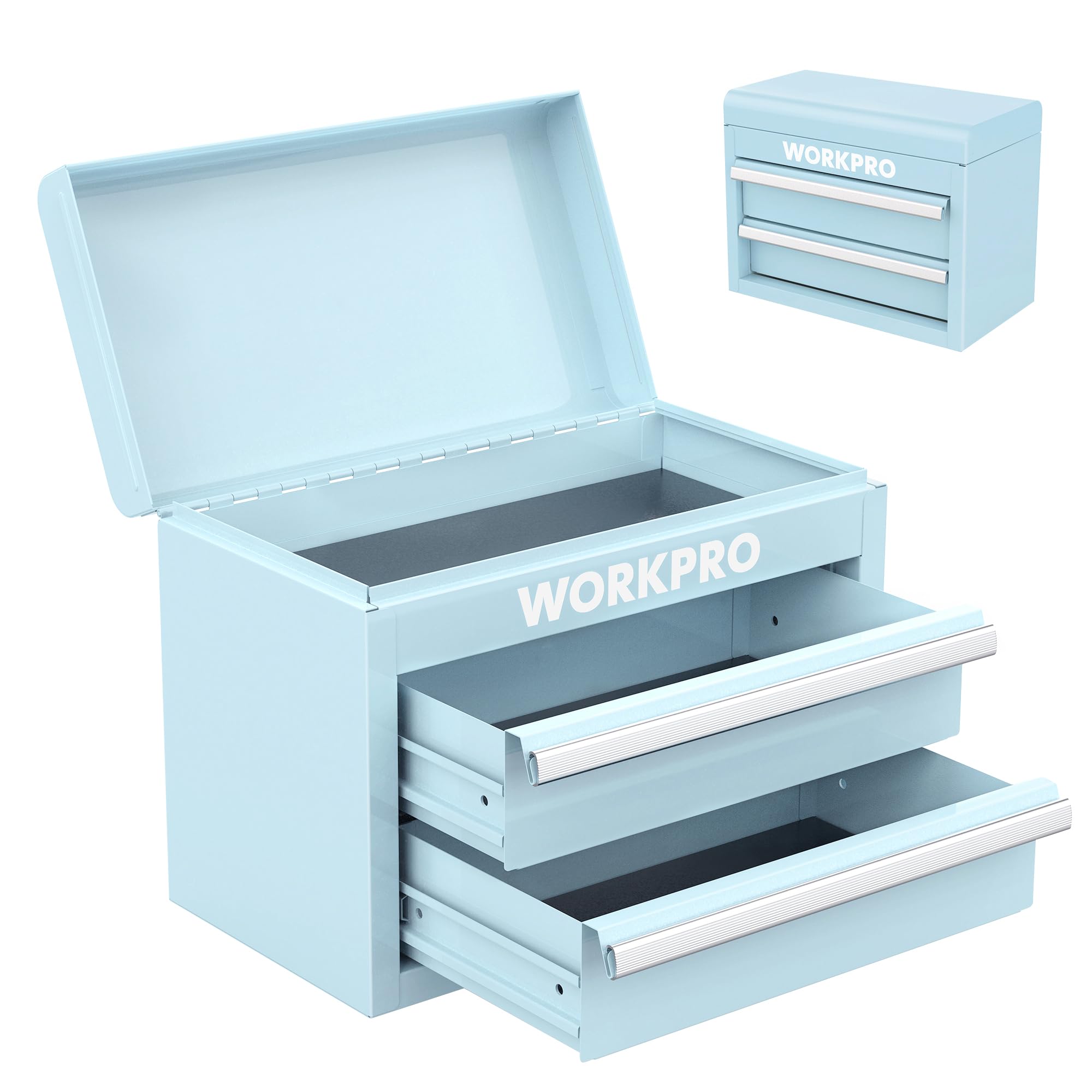 WORKPRO 工具箱 ツールボックス 小型 2段 27.5*20.8*15cm 引出し 工具入れ 工具保管 収納ケース メンテナンス【ライトブルー】