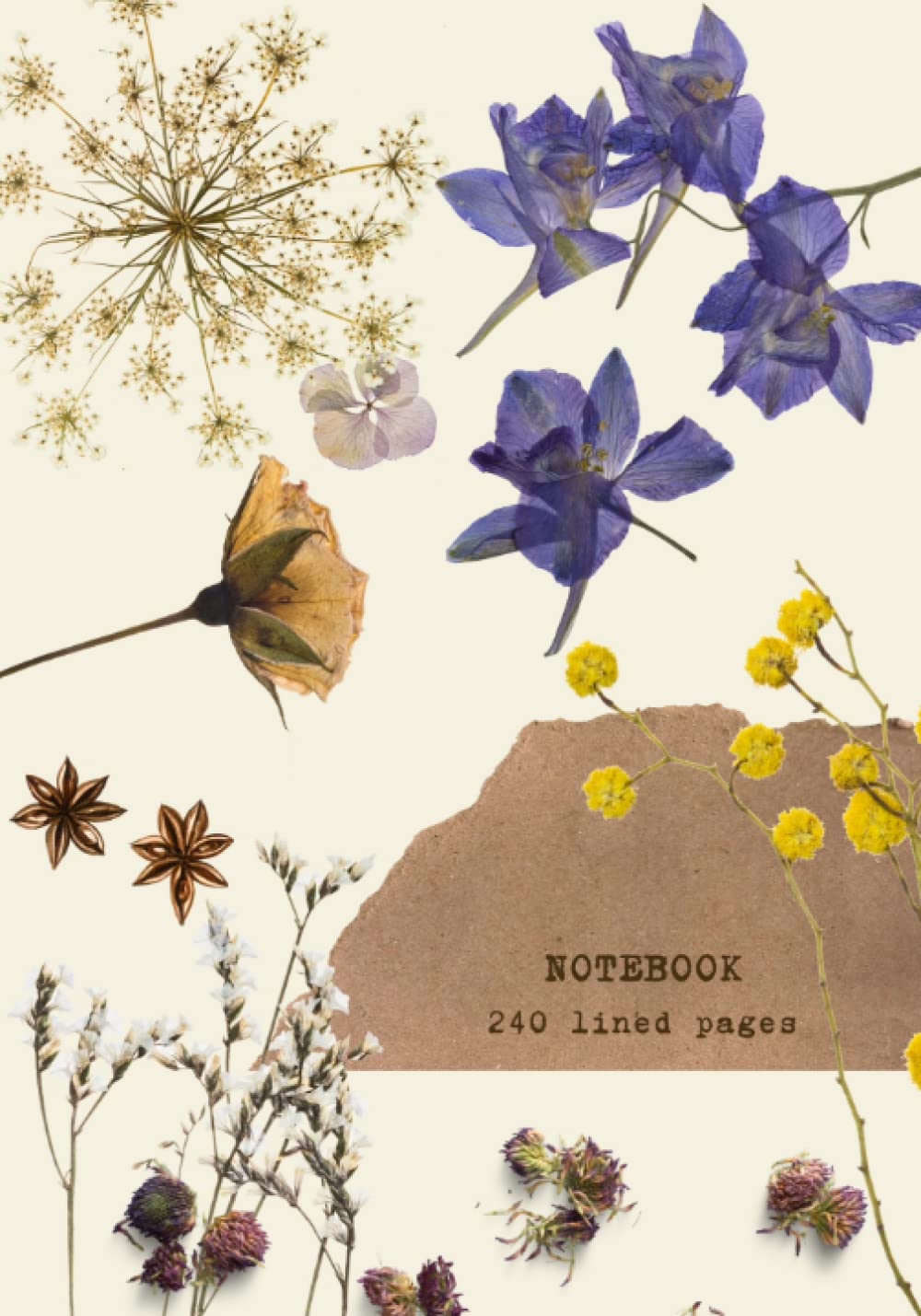 Pressed Florals Notebook (Clotted Cream) - Softcover: Medium 240-page Thick College Lined Journal - 7"x10" (17.78mm x 24.5mm/close to B5) (Pressed Florals Collection)
