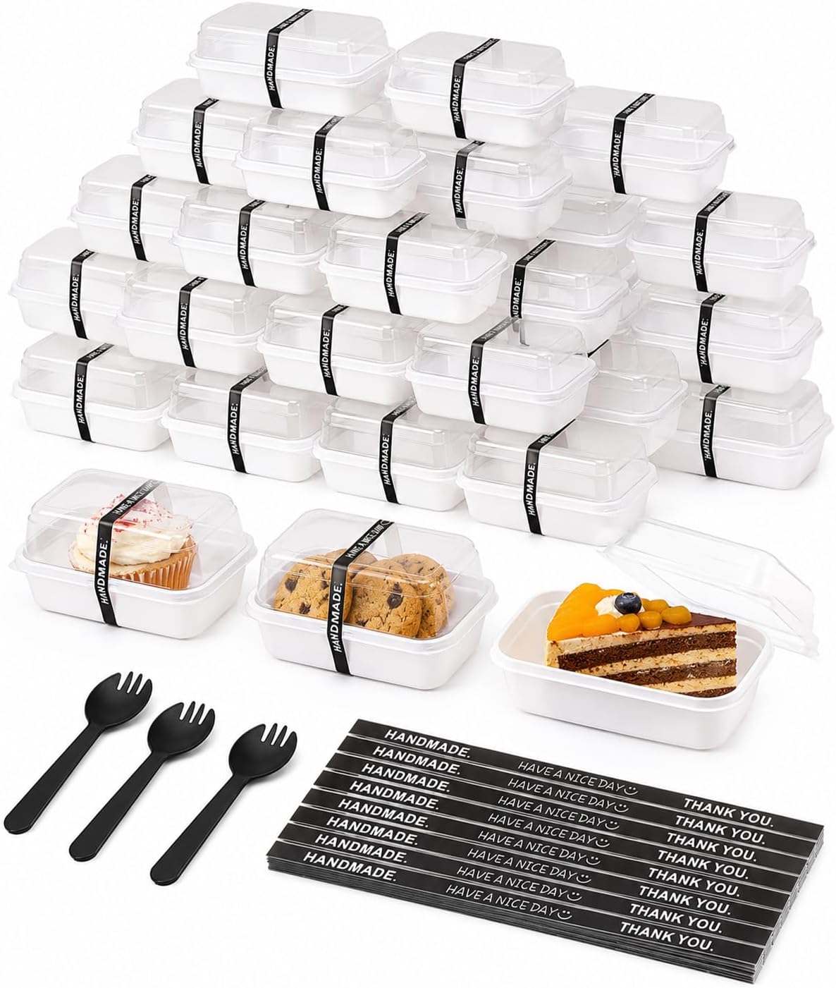 Cupcake Boxes, 50 Pack Cookie Boxes With Lids Bakery Dessert Box Clear Plastic Cake Containers, Mini Cupcake Container For Cookie, Sushi, Cake Slice, Strawberries, Cinnamon Roll