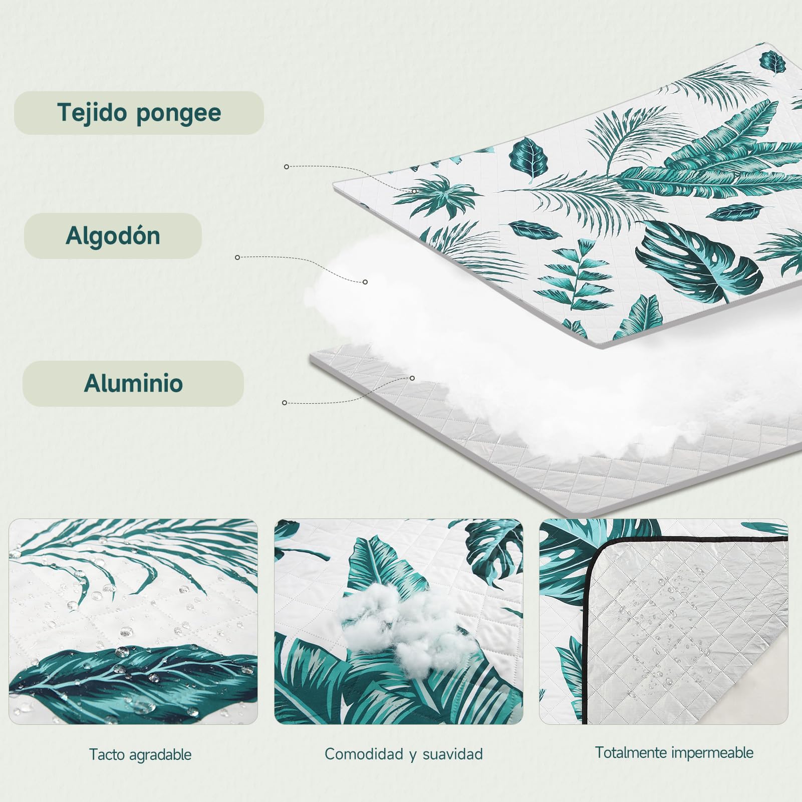 HAUSPROFI Manta de Picnic 200x300 cm, Impermeable y Aislante - Mantel Picnic Extra Grande para Playa, Camping, Aire Libre. Plegable & Acolchada, Portátil, Asa & Piquetas, Lavable e Indeformable