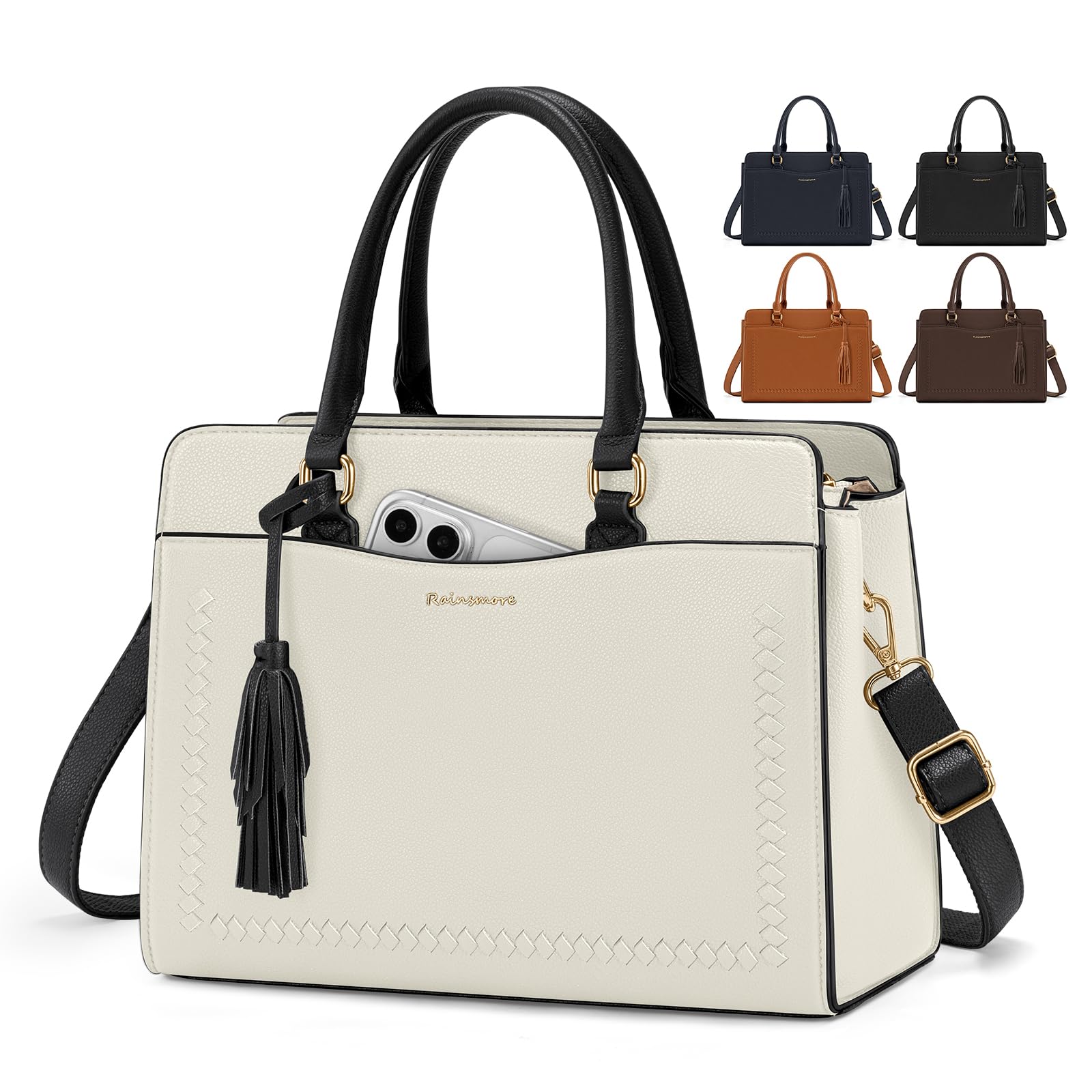 RAINSMORE Handtasche Damen Mittelgroß Umhängetasche PU Leder Wasserdicht | Handtaschen für Damen Klein Henkeltaschen Damen Arbeitstasche für 11" Tablet mit Schulterriemen für Arbeit Freizeit Alltags
