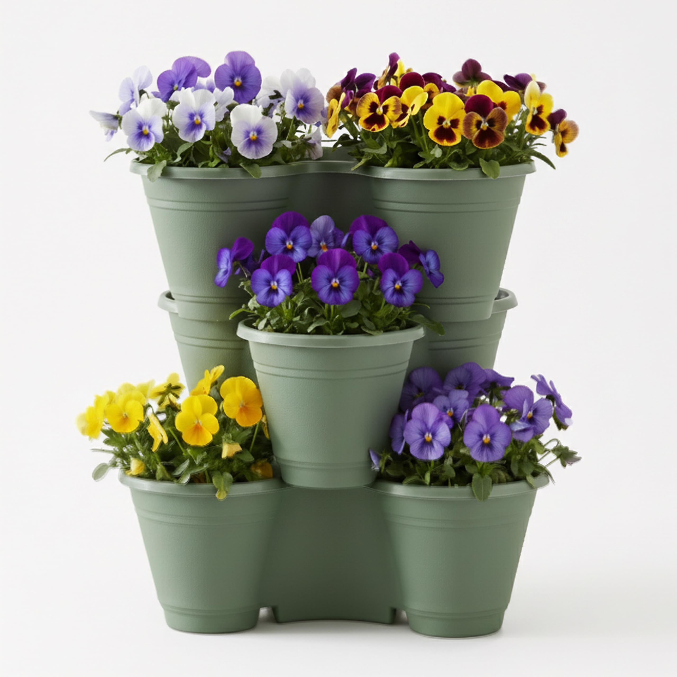 Geezy Terracotta Brown Set Of 3 Stackable Strawberry Planters - Green Vertical Garden Tower, Compact Tiered Planter For Herbs & Flowers - Indoor & Outdoor Space Saving Trio Pot For Patio, Balcony Or Windowsill