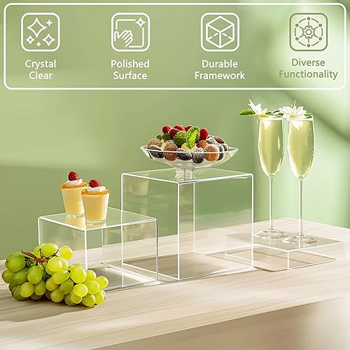 Miniatura 23 de 6 elevadores de buffet, elevadores de alimentos para mesa de bufé, elevadores de exhibición de cubos acrílicos con parte inferior hueca, soporte